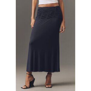 Maeve Anthropologie Ruched Yoke Column Maxi Skirt Size 2X Navy Storm